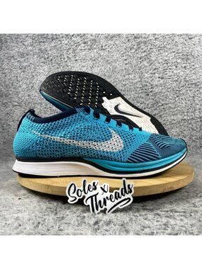Nike Flyknit Racer Running Size 8.5 Men Chlorine Blue White Black 526628-414